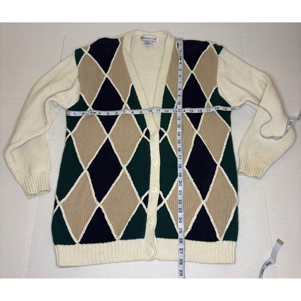 Westport Ltd Vintage Argyle Knit Cardigan Sweater Oversized Cottagecore - Picture 4 of 8